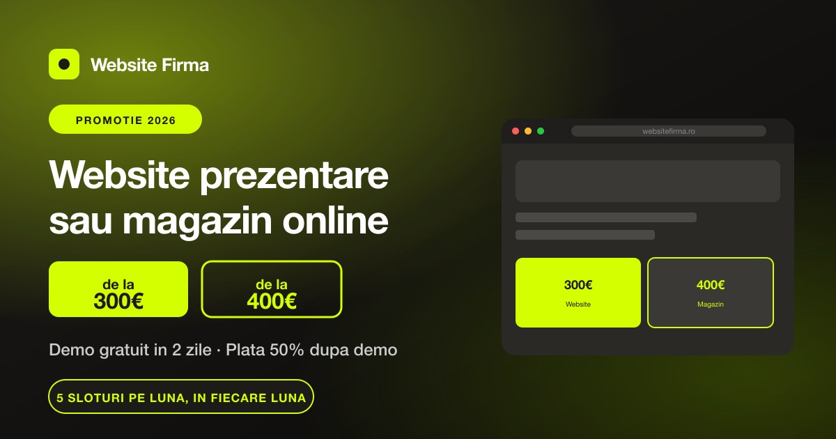 Website prezentare 300€ și magazin online 400€ — 5 sloturi pe lună