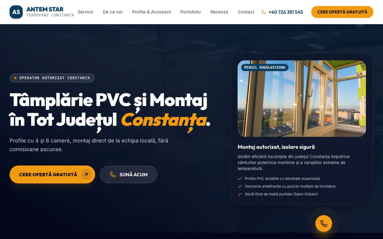 Antem Star Termopane — website firmă realizat de Website Firma (portofoliu)